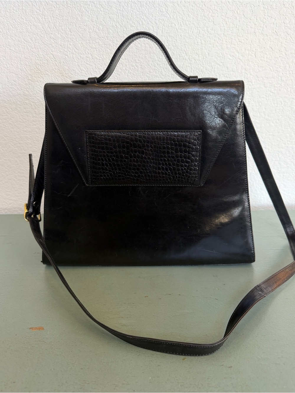 Vintage Perry Ellis Portfolio Crossbody Satchel with Croc-Textured Panel